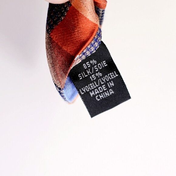 Van Heusen Orange Blue‎ Woven Check Plaid Lyocell Silk Tie - Picture 4 of 6